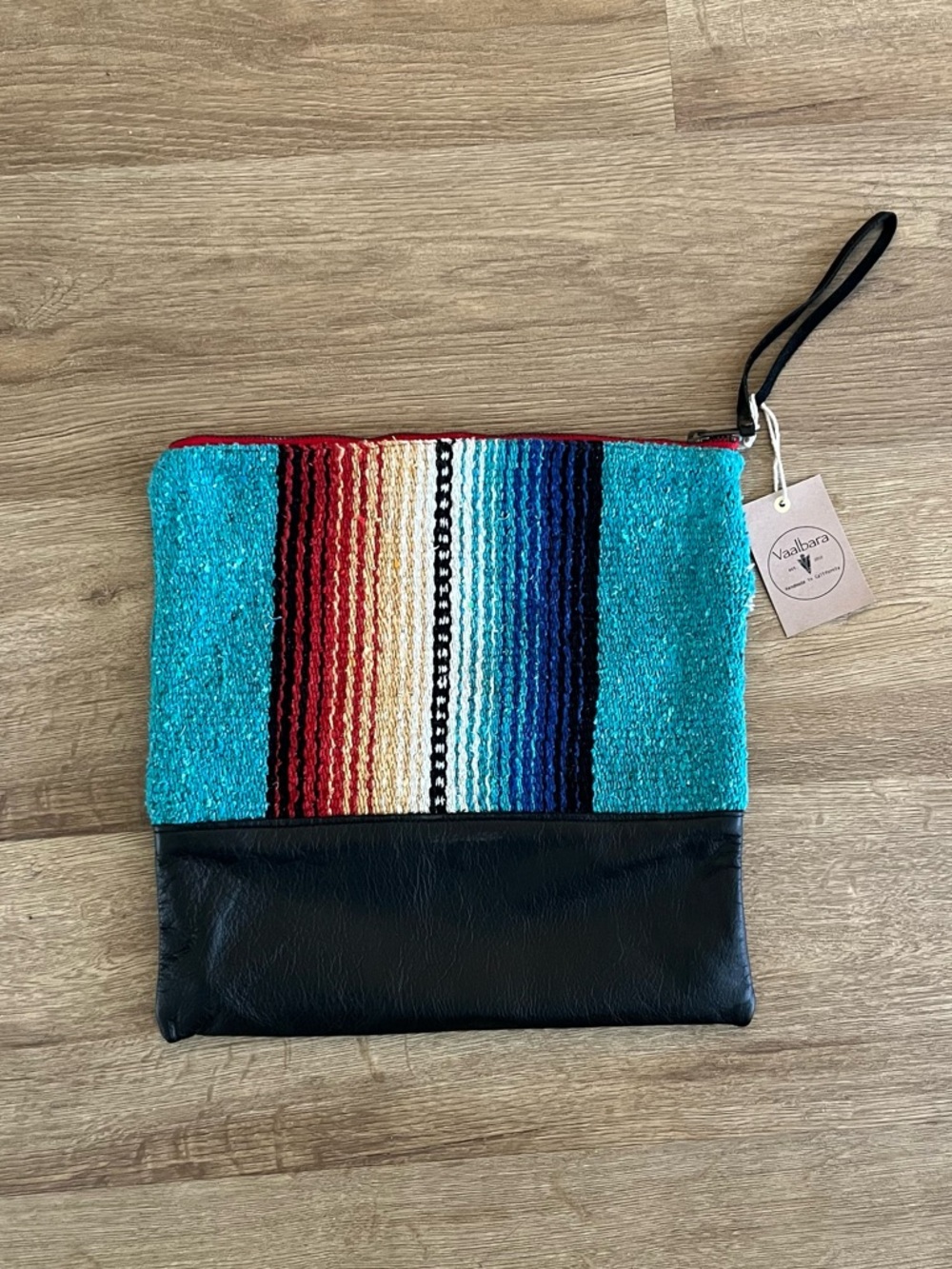 Vaalbara Designs Texas Turquoise Black Leather Large Clutch Pouch Festival
